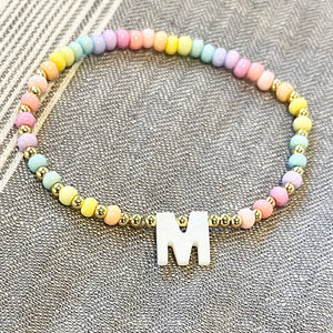 Pastel Glass Beads w/ Shell Initial Bead