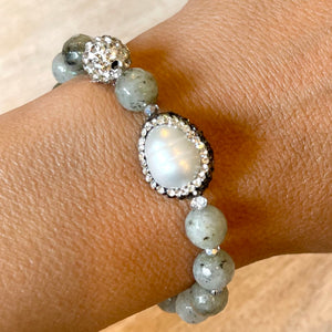 Pave Encrusted Freshwater Pearl & Agate Bracelet