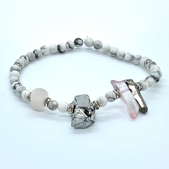 Howelite beads w/ hematite and rose quartz detail beads